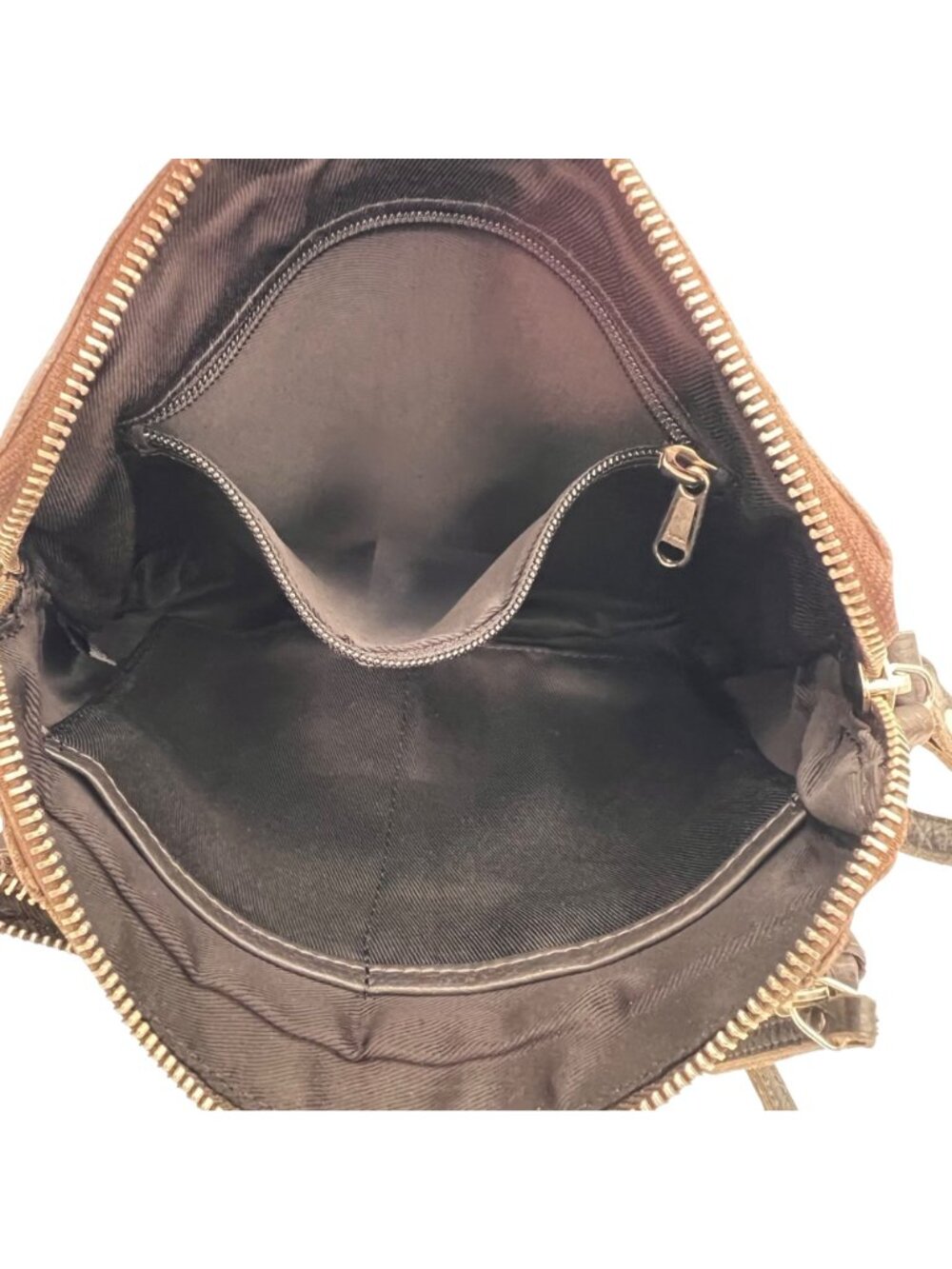 Wise Owl Soft Leather Crossbody Bag Dark Brown Adj Strap Multiple Zipper Pockets - Picture 9 of 16